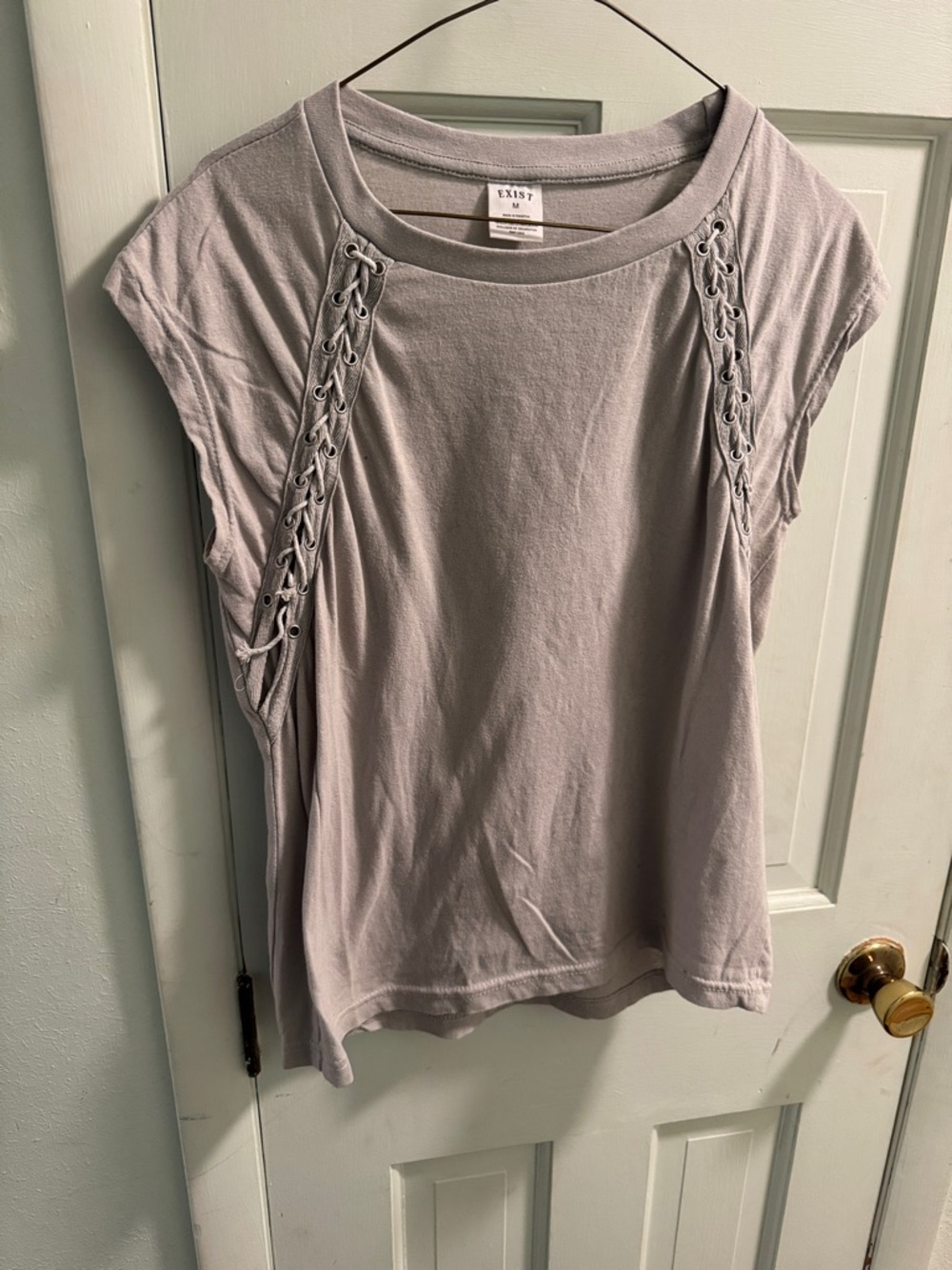 Exist Lace-Up Shoulder Tank in Light Gray